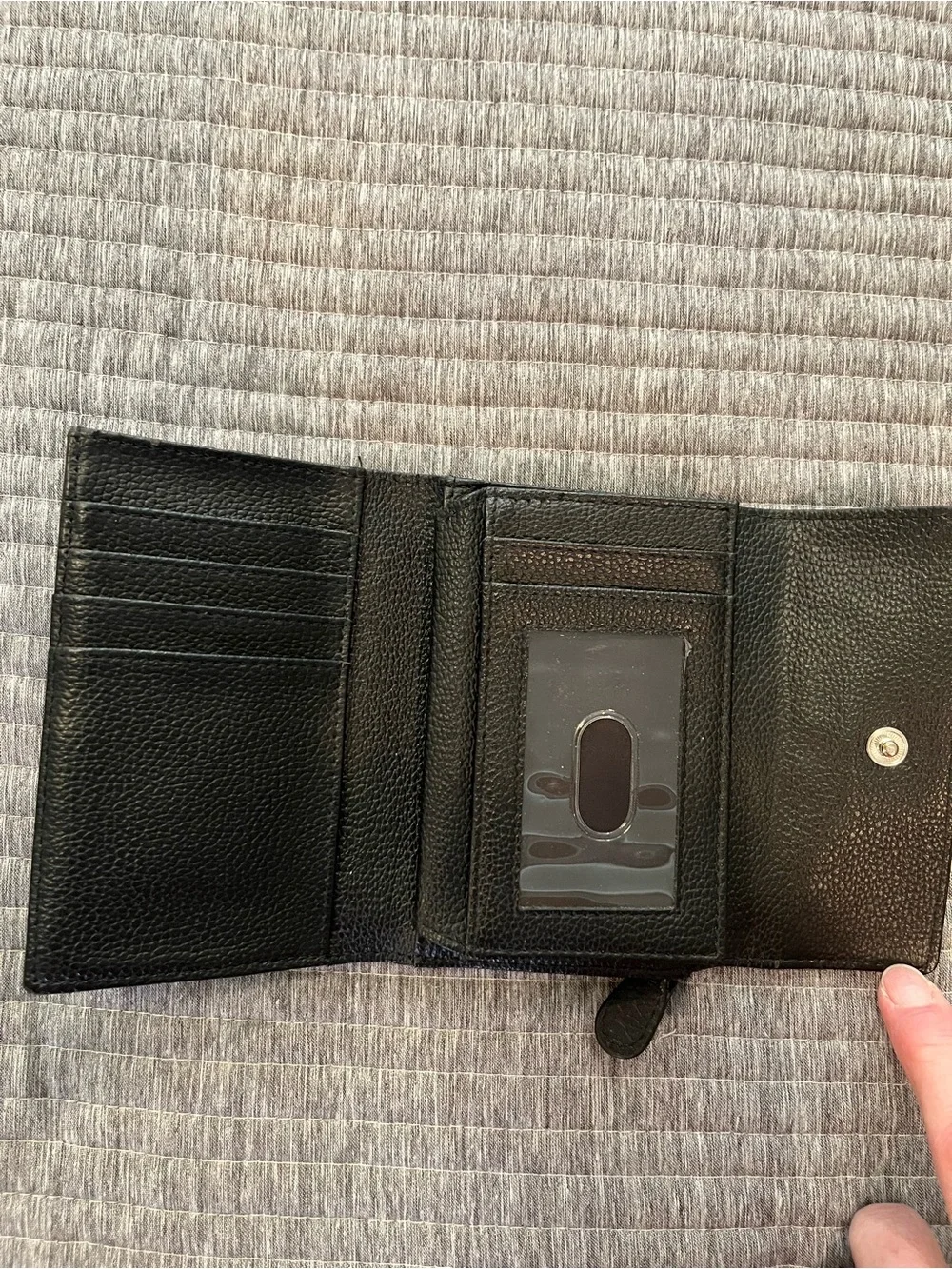 Women's Black Leather Wallet with Snap Tab